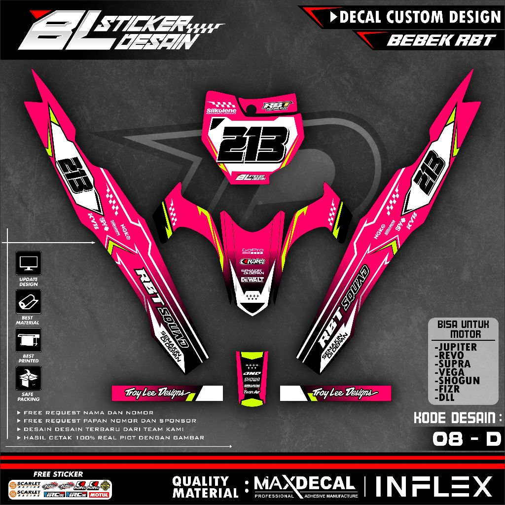 BL STICKER Decal สติกเกอร์เป็ด RBT/GTX VEGA R ใหม่ล่าสุดดัดแปลง RBT รถจักรยานยนต์ Striping สติกเกอร์