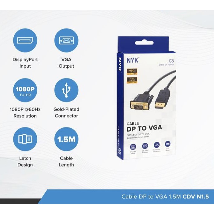 NYK DP to VGA Cable 1.5 เมตรจอแสดงผล / สาย DP-VGA Connector / CAB26-CON