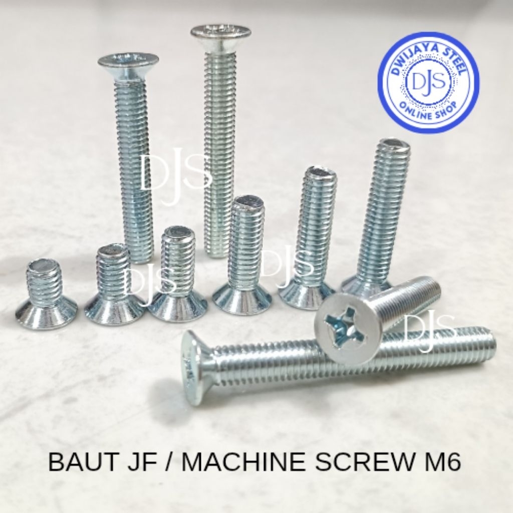 100 ชิ้นสีขาว JF BOLT M6 FLAT HEAD BOLT PLUS M6 JF BOLT (+) GALVANIZED MACHINE SCREW M6 1 ซม. - 7 ซม