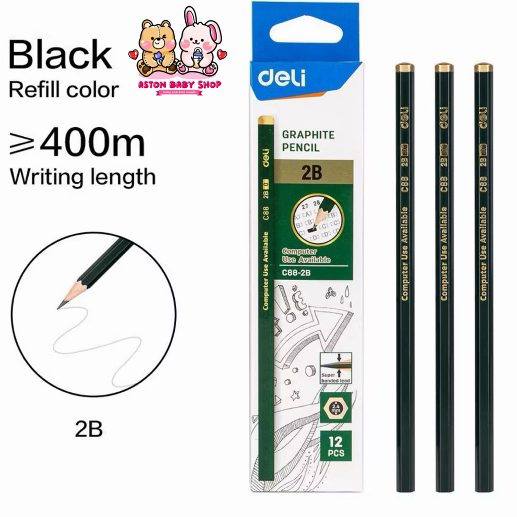 Deli Graphite Pencil 2B EC88 12 ชิ้น - ดินสอไม้ Deli 2B
