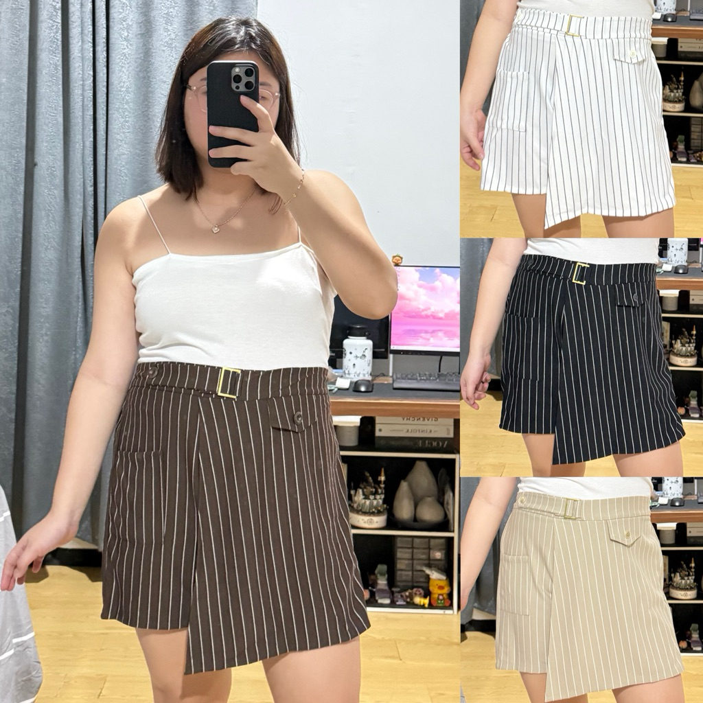 STRIPE SKORT - MIDSIZE BIGSIZE STRIPE KNIT SKIRT PANTS