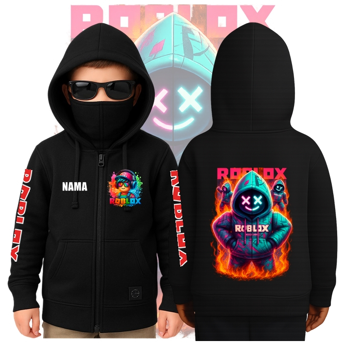 Roblox Character Game รุ่น เสื้อแจ็คเก็ตมีฮู้ดเด็กผู้ชาย (RBX) อายุ 4-14 ปี HTM (แฟชั่น)