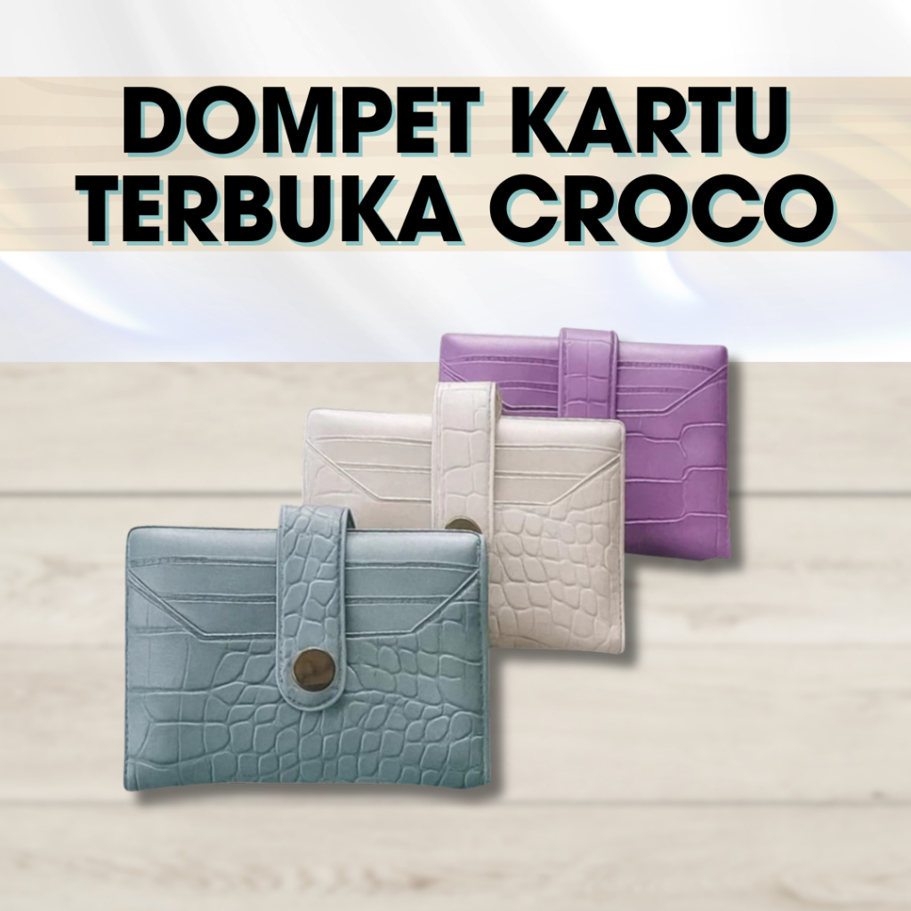 Snap Closed Croco Motif Open Design Card Wallet Easy to Take Practical Simple Card ACC29