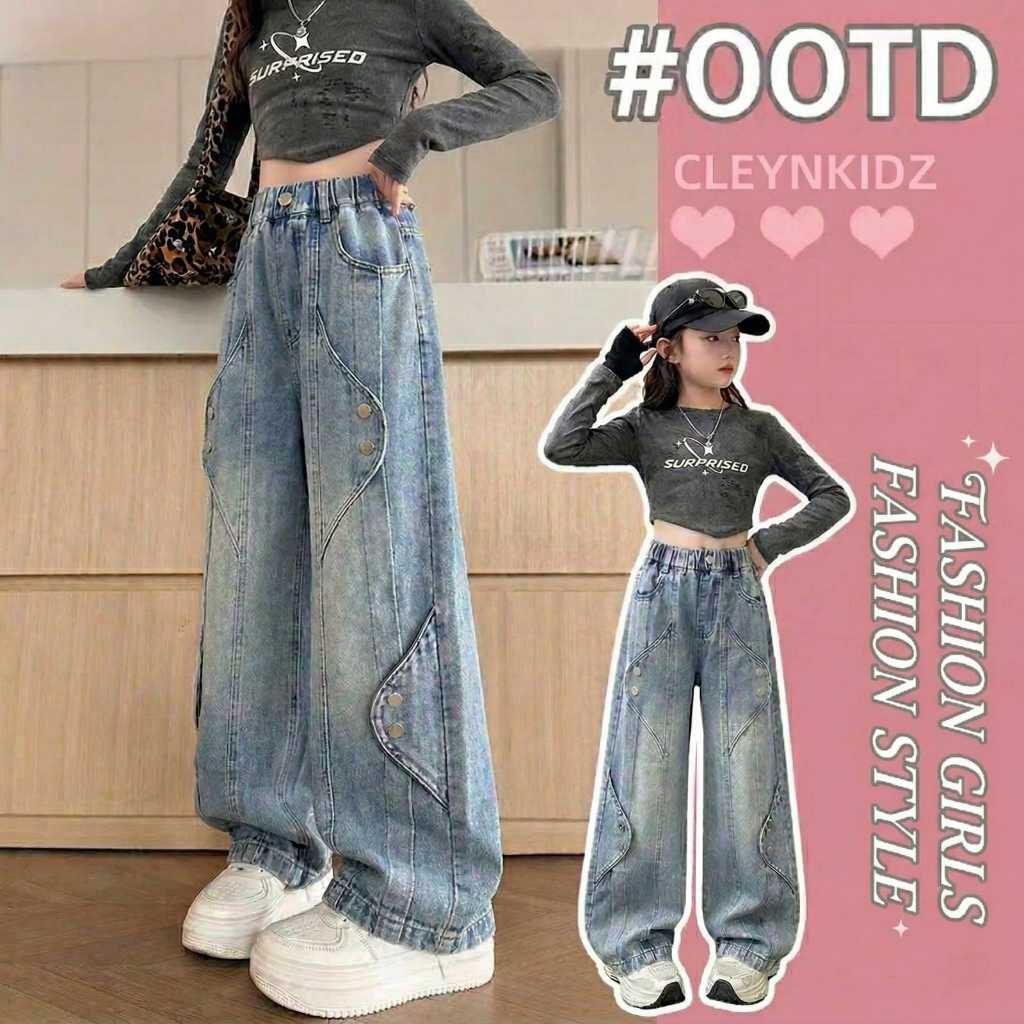 [Celyne_Lbel] CTZ28 ชุดเสื้อแขนยาวและกางเกงยีนส์สําหรับเด็ก [ฟรีสร้อยคอ] ชุดแฟชั่นเด็กผู้หญิงอินเทรน