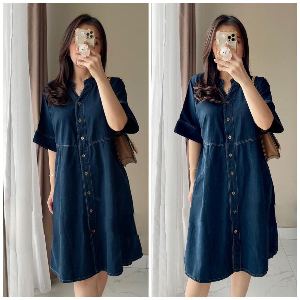 Uxuclo Midi Denim Dress Premium / Simple Denim Dress สําหรับผู้หญิง