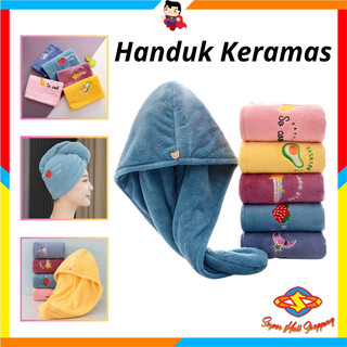 SMS Handuk Keramas High Quality Karakter Cepat Kering Fashion Wanita Magic Towel Hair Towel Turban Microbulu Handuk Kancing Kramas Onehand