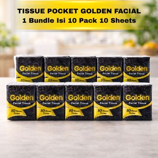 TISSU FACIAL GOLDEN 10 SHEET POCKET 1 BUNDLE ISI 10 PCS