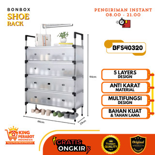 BONBOX BFS40320 BFS401101 BONBOX Homeliving - Rak Sepatu Susun Tertutup Anti Debu Rak Besi Kuat Tebal Kokoh Rak Tas Serbaguna Terlaris