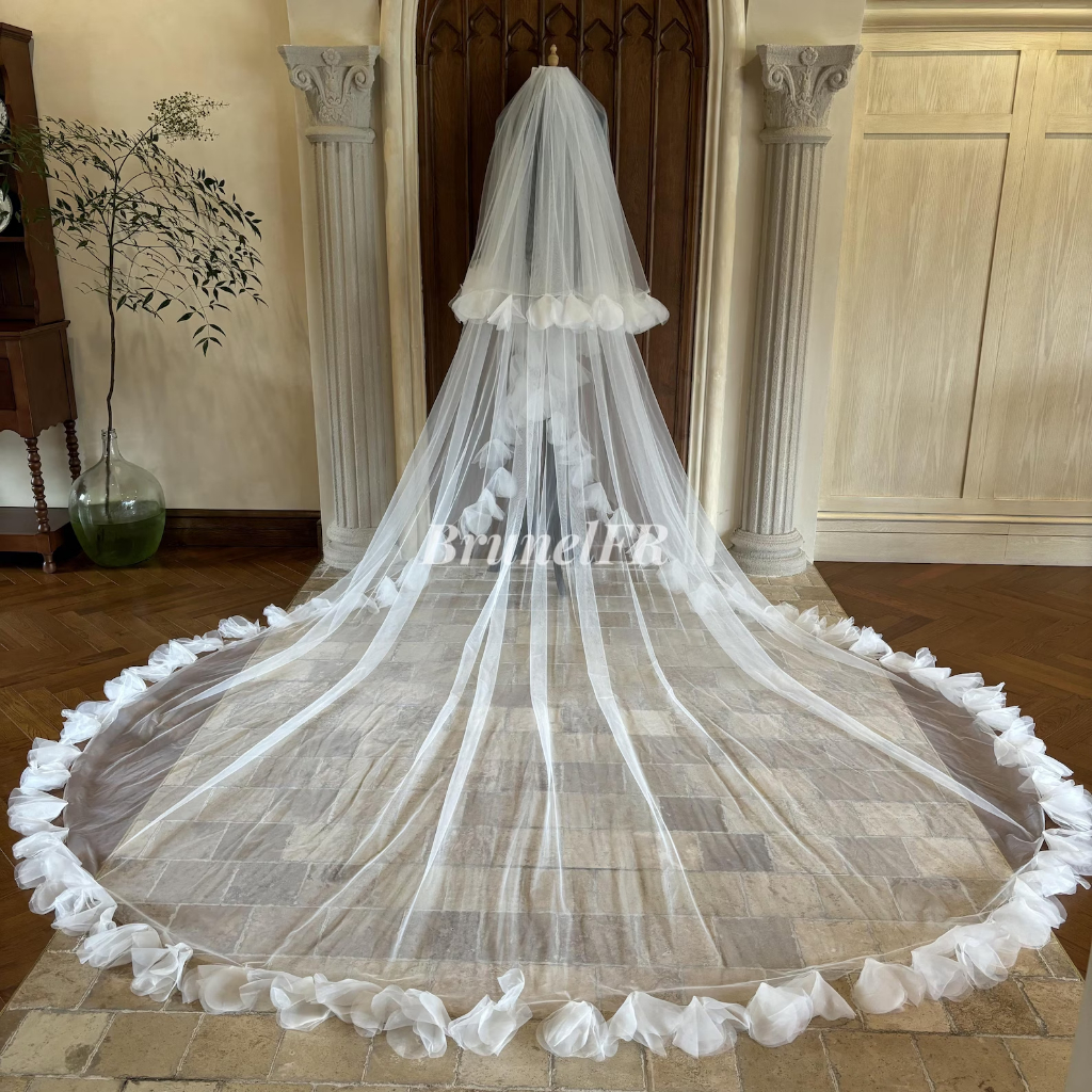 Ruffles Organza Edge Veil Double Layer Veil Blusher เจ้าสาวแต่งงาน Veil Cathedral Veil Wedding Veil