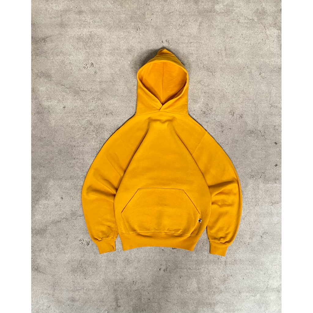 2000s Vtg Russell Athletic Blank Yellow Boxy Hoodie