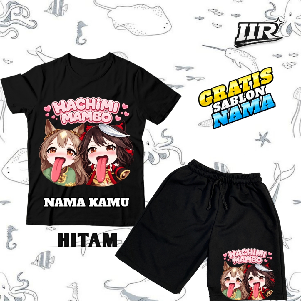 (ชื่อฟรี) เสื้อยืดเด็กและกางเกงขาสั้นชุดพร้อม HACHIMI MAMBO CHIBY MEME CUTE ANOMALI / MAMBO UMA MUSU