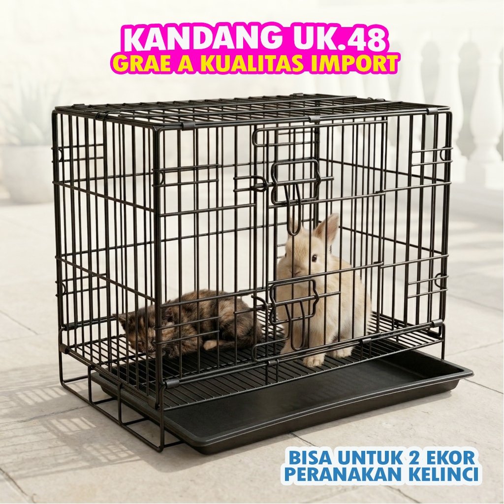 IMPORTED PREMIUM THICK RABBIT CAGE UK.48 - ฟรีแท็ก NAME, TRAY - UK.48 X 30 X 38, สามารถพับได้