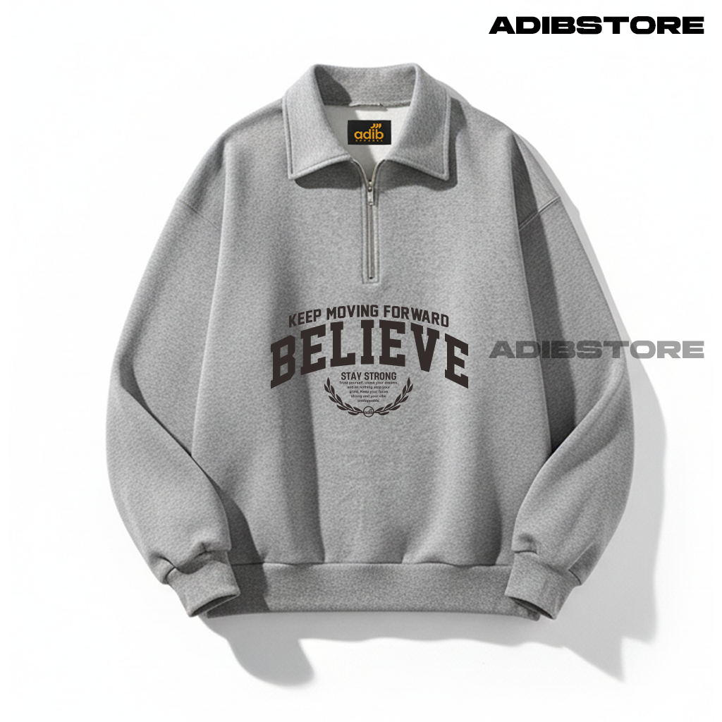 ADIB - Plain Misty Grey Half Zip Rugby Sweater Unisex Premium Thick Cool Stylish Casual Outfit