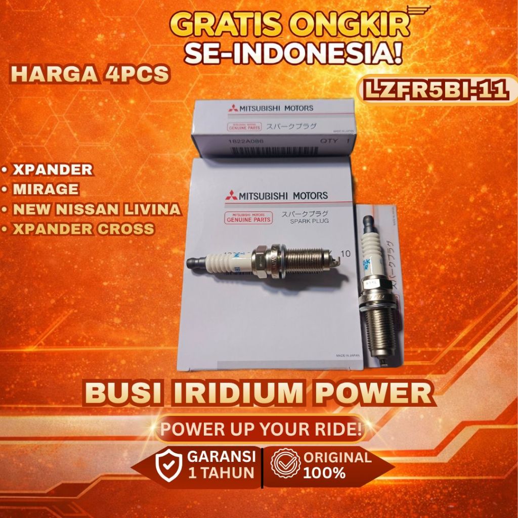 (4PCS) IRIDIUM SPARK PLUG (LZFR5BI-11) ต้นฉบับสําหรับ XPANDER, MIRAGE, NEW NISSAN LIVINA CARS - IRID