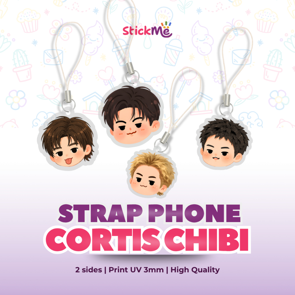 HP GANTUNGAN STICKME สายคล้องโทรศัพท์อะคริลิคพิเศษ IDOL KPOP CORTIS Chibi น่ารัก UV พิมพ์ความงามสายคล้องโทรศัพท์แขวน
