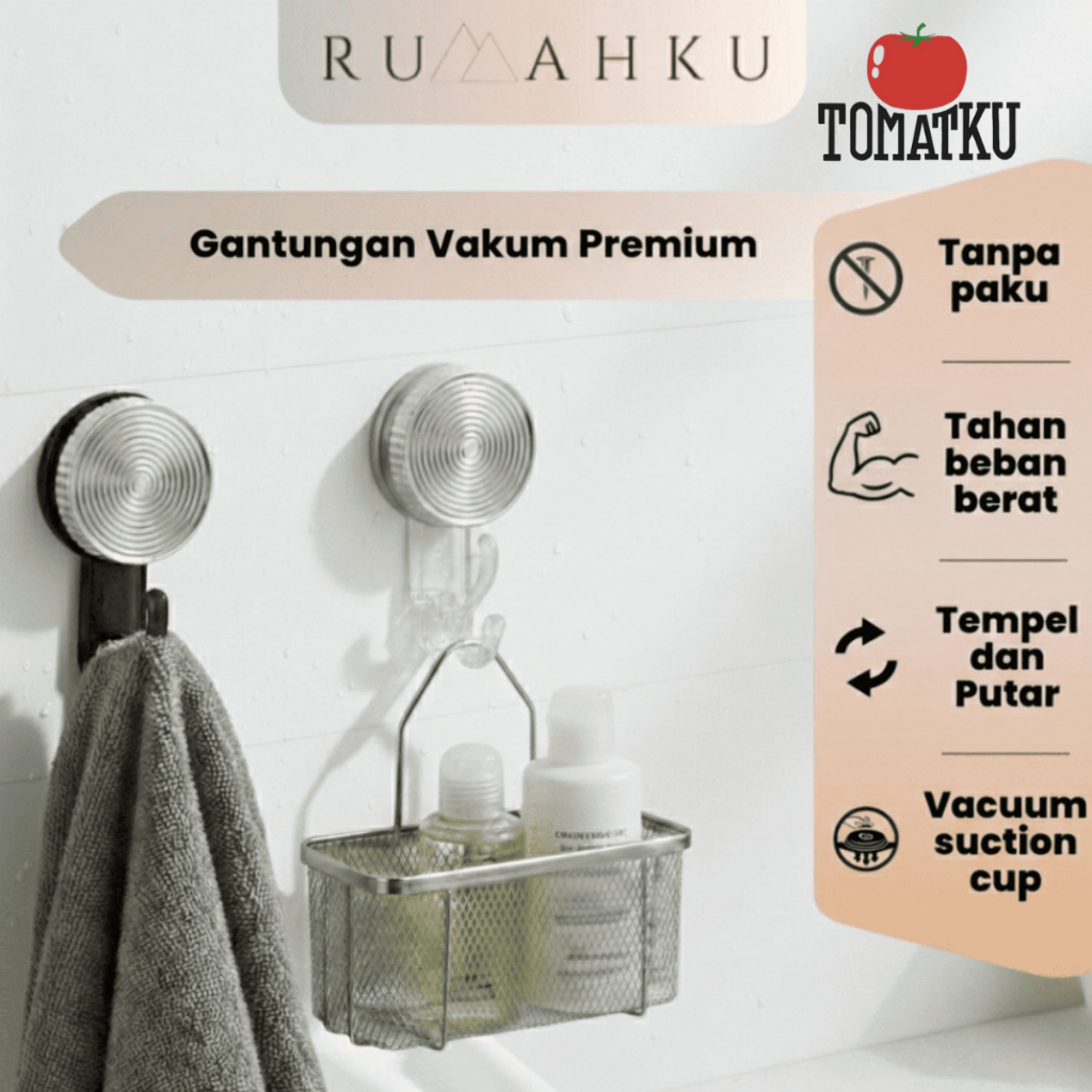 GANTUNGAN MY HOUSE Strong Aesthetic Bathroom Vacuum Wall Hanger Clothes Hook Bag พวงกุญแจ