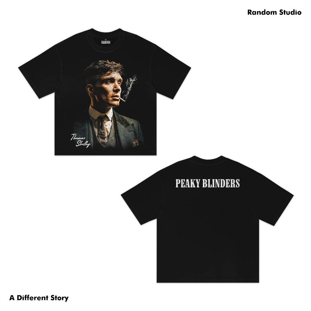 สุ่มสตูดิโอ Boxy เสื้อยืดขนาดใหญ่ Heavyweight 16s Film Series Thomas Shelby Peaky Blinders สีดํา