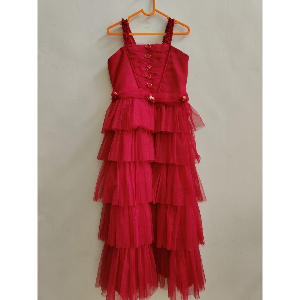 MERAH RED PARTY DRESS FOR GIRLS / RED KIDS PARTY DRESS / RED RUFFLE DRESS / RED TUTU DRESS FOR CHILD