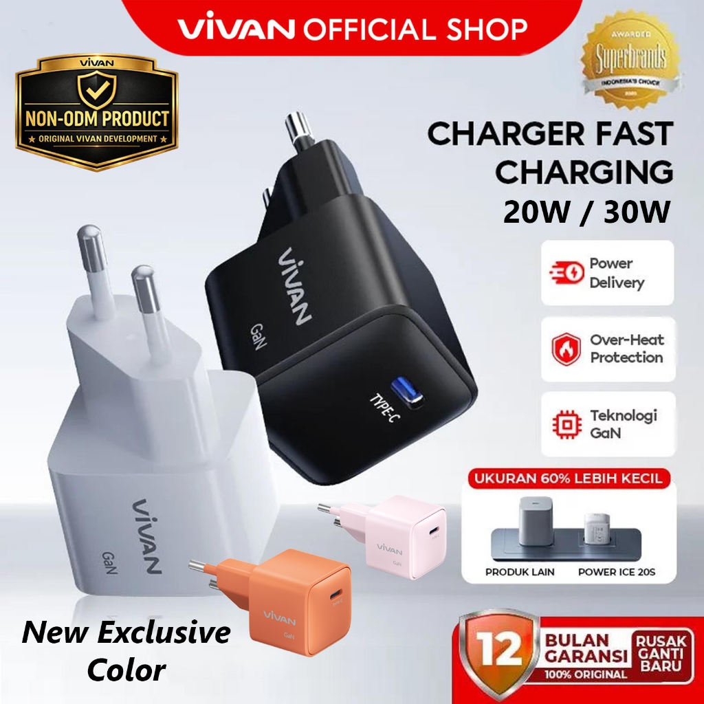 VIVAN Power Ice 20S 20W / 30S 30W Mini Charger ชาร์จเร็ว 3A Type C / USB-C PD QC 3.0 Original - อย่า