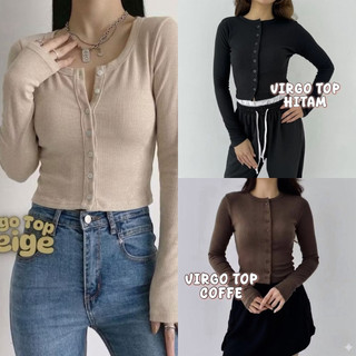 ATASAN WANITA CROP TOP VIRGO TERBARU - CARDI KNIT - ATASAN KANCING KOREAN LOOK