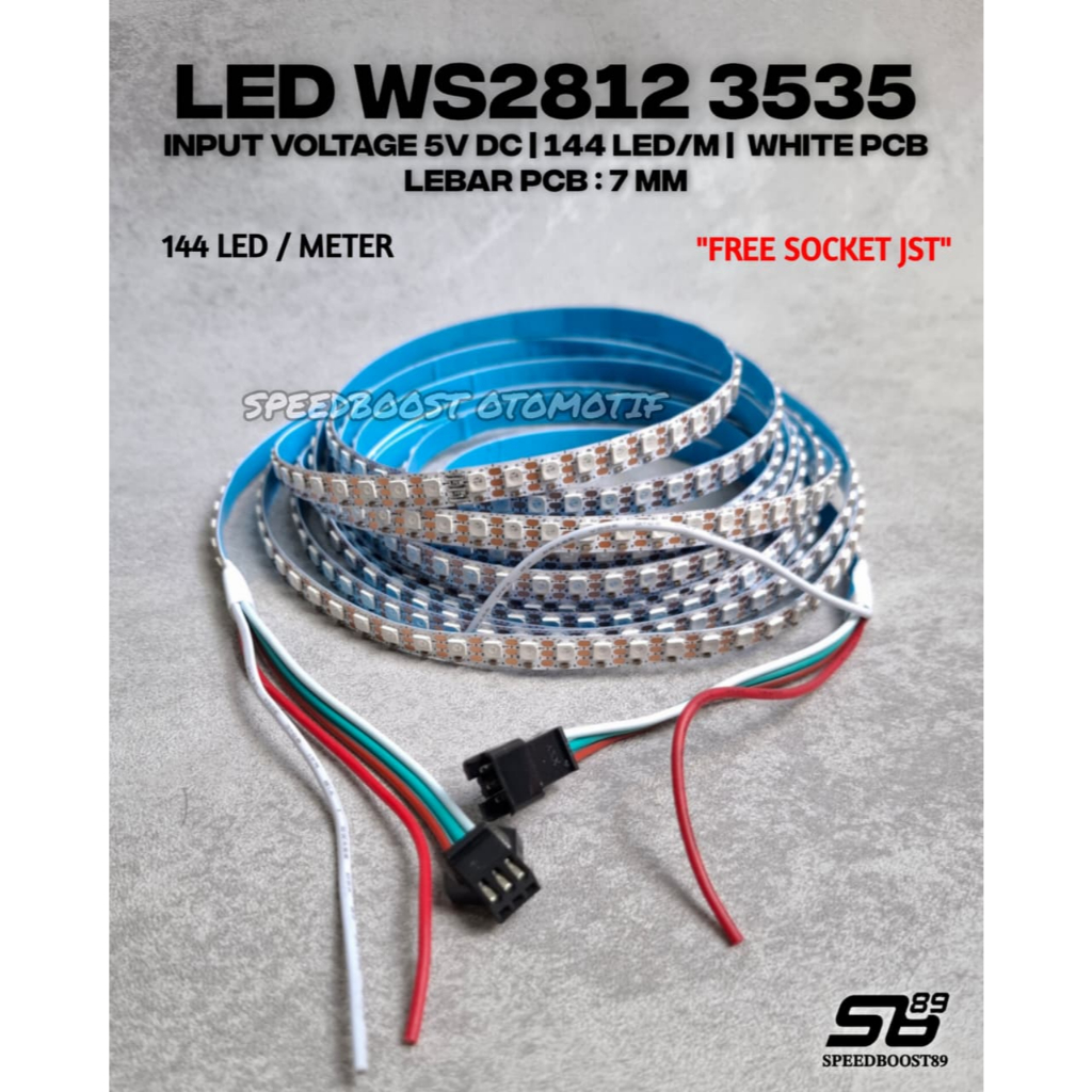 SB Led WS2812B RGB 3535 มุมมองด้านบน 144Led/เมตรสีขาว PCB 7MM DC 5 โวลต์ Original Wordsemi