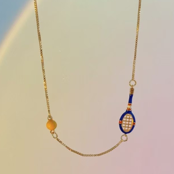 Blue Racket Tennis Padel สร้อยคอเทนนิสสแตนเลส 18K | เครื่องประดับคอสําหรับผู้หญิง | เครื่องประดับเทน