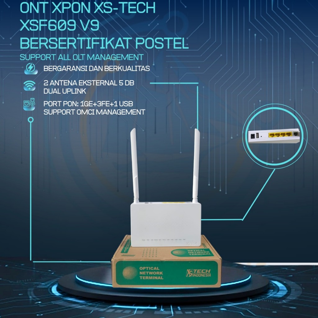 XSF609 V9 ONT XPON COMPLETE BOX + ADAPTER ALREADY CERTIFIED POSTEL