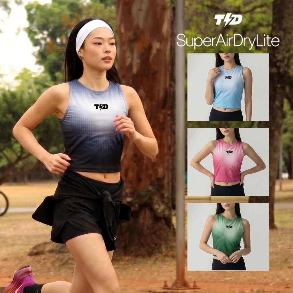 TDACTIVE Crop Tank Running Padel Jersey AshGradient 110gsm Light Quick Dry - 5+ สี