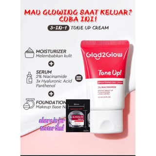 (tester) glad2glow 2% Niacinamide Brightening tone up cream day cream instan share in jar