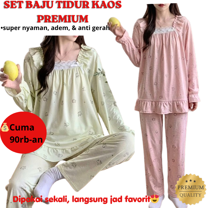 ชุดนอนแขนยาว LEISURE WEAR เสื้อยืดสแปนเด็กซ์นําเข้า / ชุดนอนสตรี ML XL