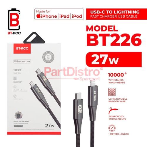 BT-ACC BT226 27W USB-C ถึง LIGHTNING MFI สายข้อมูลสีดํา