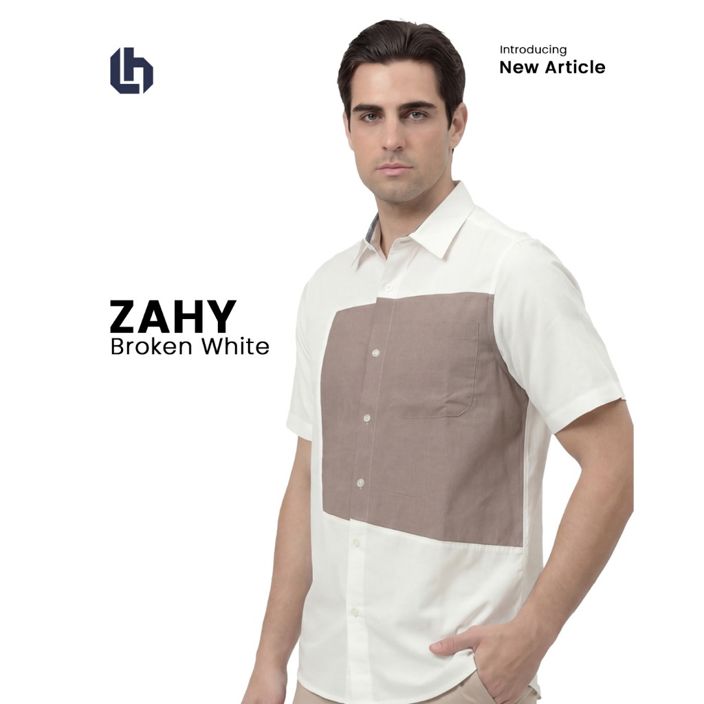 KATUN KEMEJA Luqman Hakim - Kemko Zahy - เสื้อเชิ้ตแขนสั้นผู้ชายมุสลิมเนื้อผ้าฝ้ายทอลายทแยงหรูหราสบา