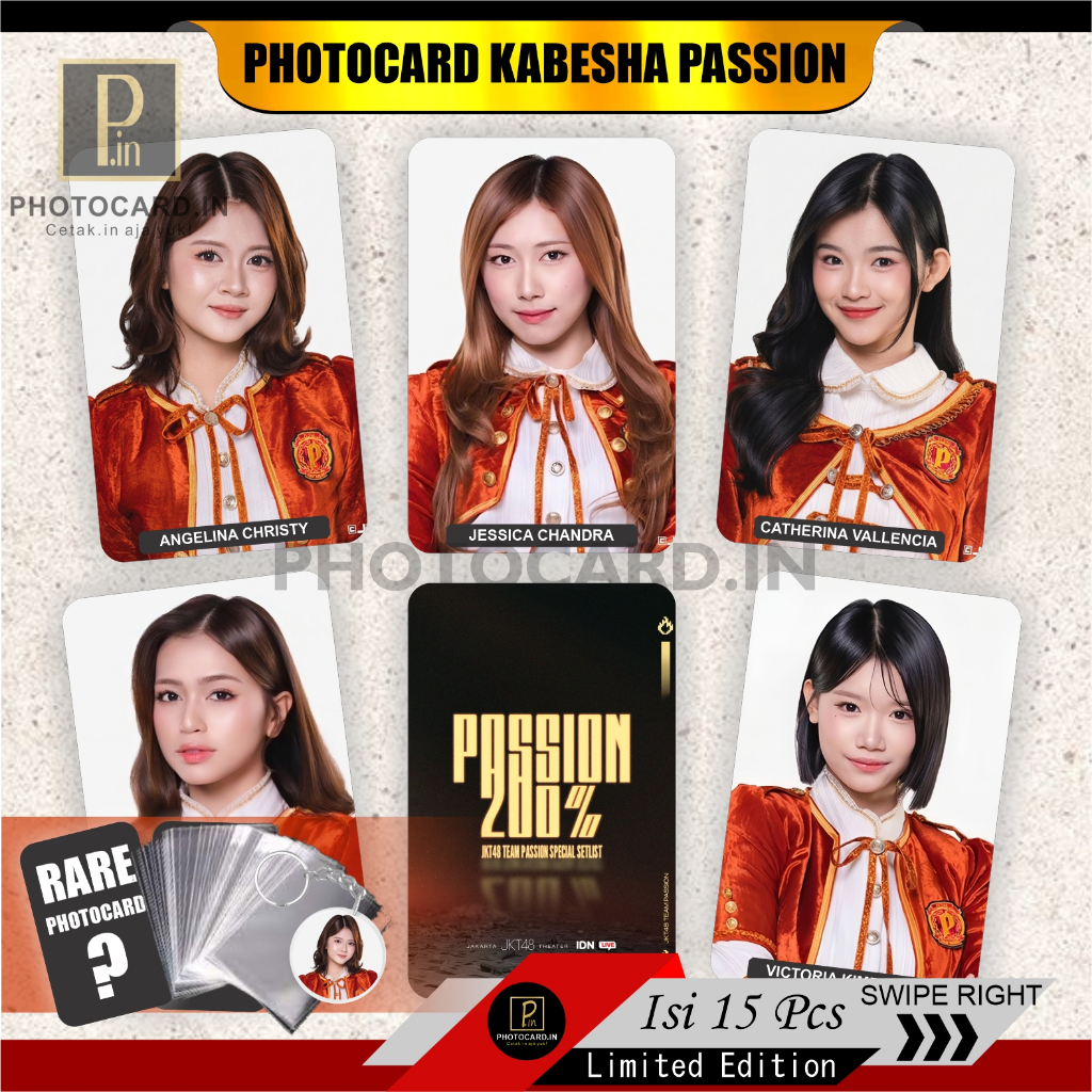 JKT48 Kabesha Passion Photocard บรรจุ 15 ชิ้น (ฟรีพวงกุญแจ, การ์ดหายาก, และด้านใน 5 ชิ้น) Unofficial