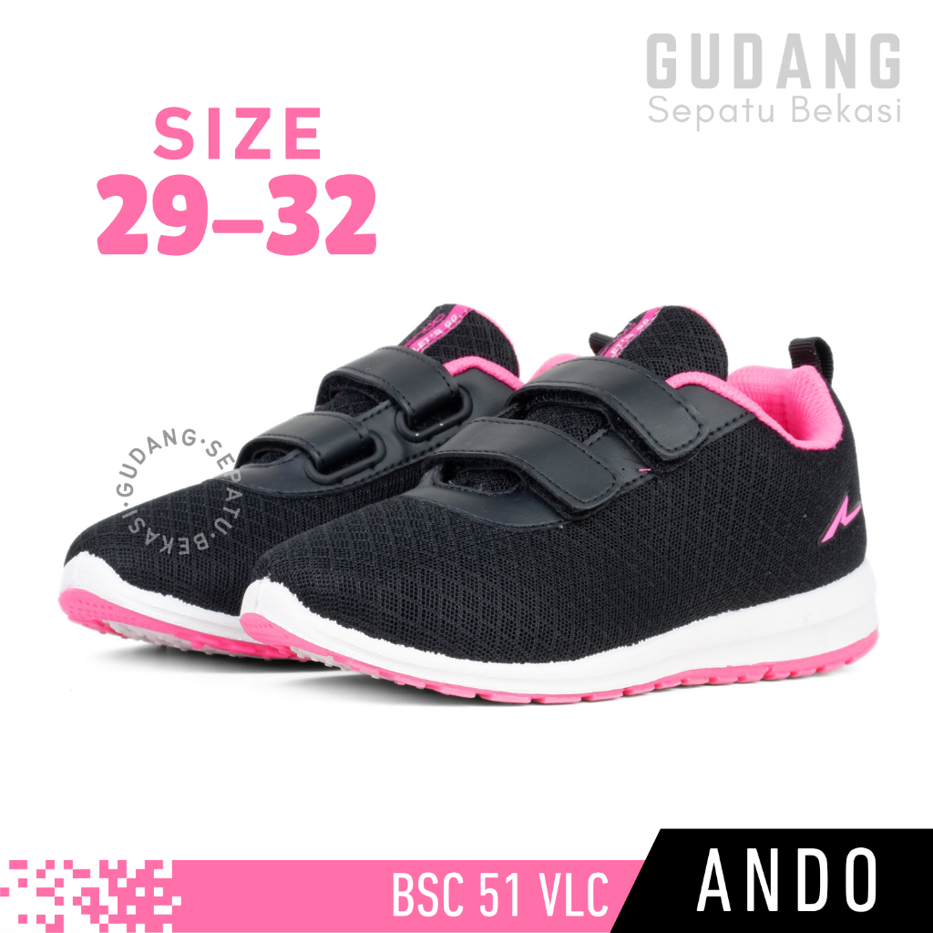 ANDO รองเท้าผ้าใบเด็กผู้หญิง Velcro กาวโรงเรียนอนุบาลโรงเรียนประถมศึกษามัธยมต้นสีดําสีชมพูสาว BSC 51