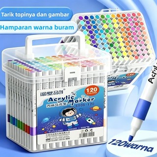 Spidol Seni Akrilik / Acrylic Marker Water Based Warna Cerah 24/36/48/60/80 Warna Set - Tinta Waterproof & Ujung Fleksibel untuk Media Batu/Kain