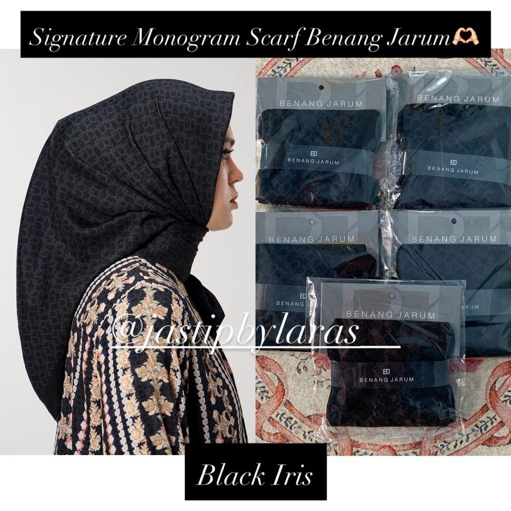 SIGNATURE MONOGRAM SCARF BLACK IRIS NEEDLE THREAD