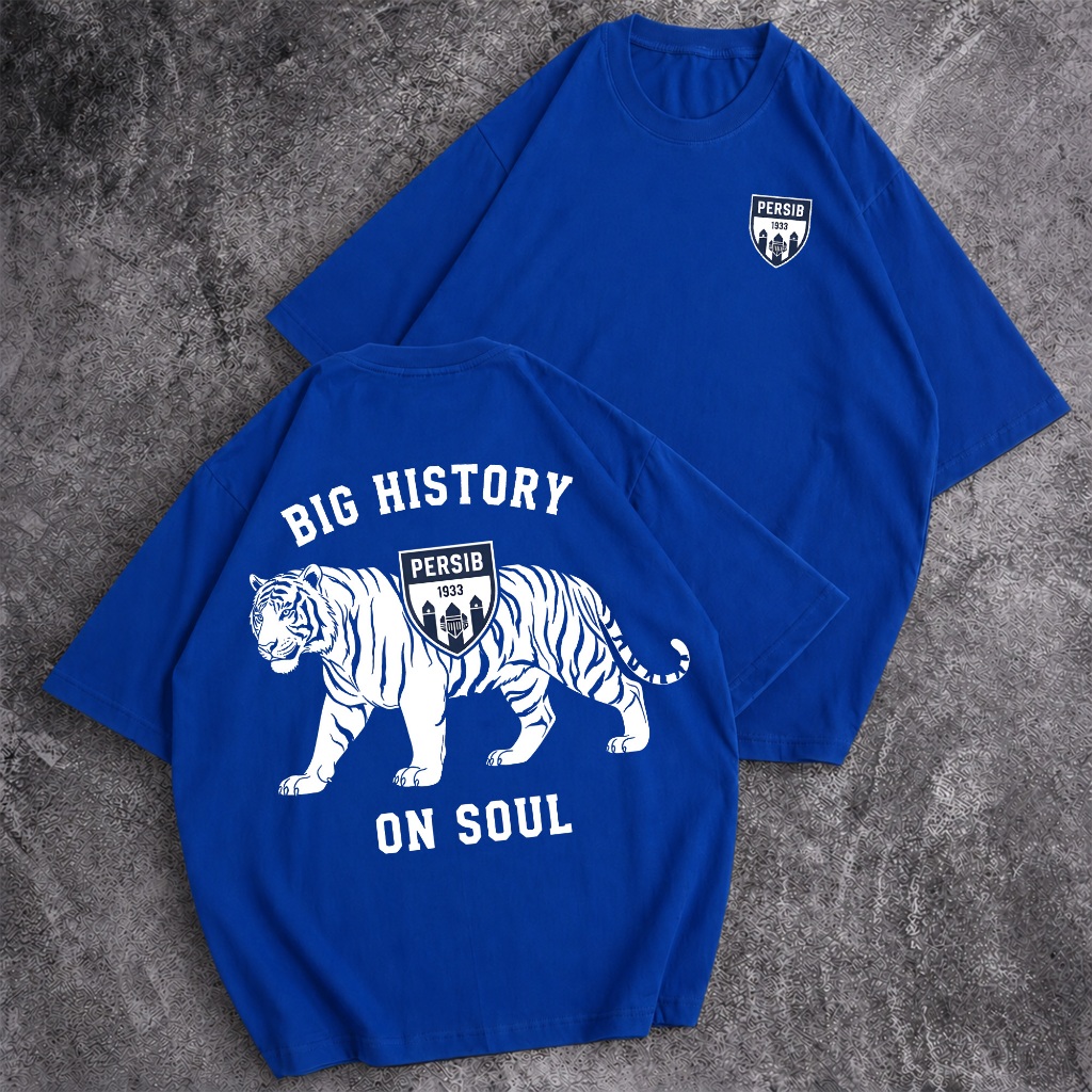 เสื้อยืด Persib Blue พร้อมประวัติ Tiger and Big On Soul Writing ดีไซน์สปอร์ต
