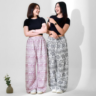 RUN.CO Celana Kulot Motif Gajah Celana Mihu Mihu Celana Wanita Rayon Premium Kekinian