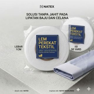 lem perekat lipatan celana  dan baju / lem som 2 sisi / hot melt adhesive perekat tekstil tanpa jahit lebar 1cm panjang 50cm