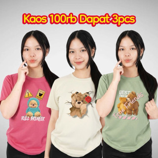 100rb Dapat 3 Pcs Kaos Wanita Motif True Friends Lengan Pendek Bahan Babyterry Slim-fitting Cocok Untuk Santai