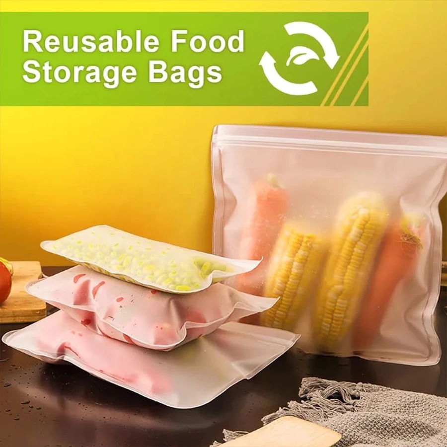 WSW - 2 ชิ้นนํามาใช้ใหม่ Ziplock ซิลิโคนถุงเก็บอาหารพลาสติกซิลิโคนหนา Ziplock พลาสติก