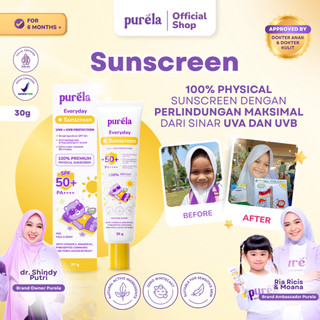 [PILIHAN RICIS DAN MOANA] Purela Baby Physical Sunscreen Anak SPF 50+ PA++++ 30, Water Resistant, Suitable for Sensitive Skin, Dermatologically & Hypoallergenic, Sunscreen Bayi & Anak