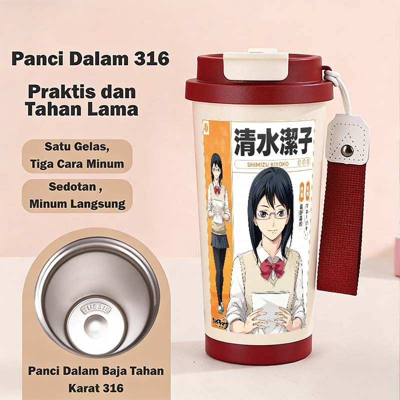 Haikyuu Shimizu Kiyoko แก้วกาแฟสแตนเลส 316 500ml แก้วฉนวนสูญญากาศ 12 ชั่วโมงการปฏิเสธอุณหภูมิ