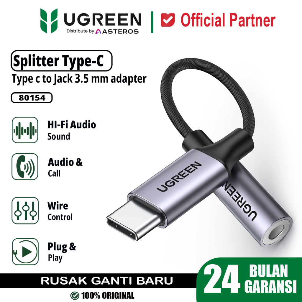 UGREEN Converter Splitter Type C เป็นแจ็คอะแดปเตอร์เสียง DAC 3.5 มม. - 80154