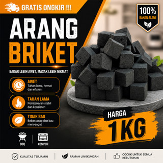 Briket Arang Batok Kelapa 1 kg Kubus Tahan Lama Berkualitas - Arang Briket Areng Briket Briket Areng AFA33