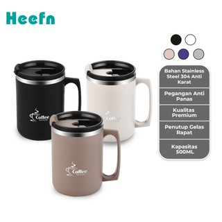 Heefn 500ML Gelas Stainless Gelas Kopi Teh Mug Coffee Tahan Panas Dingin Anti Tumpah