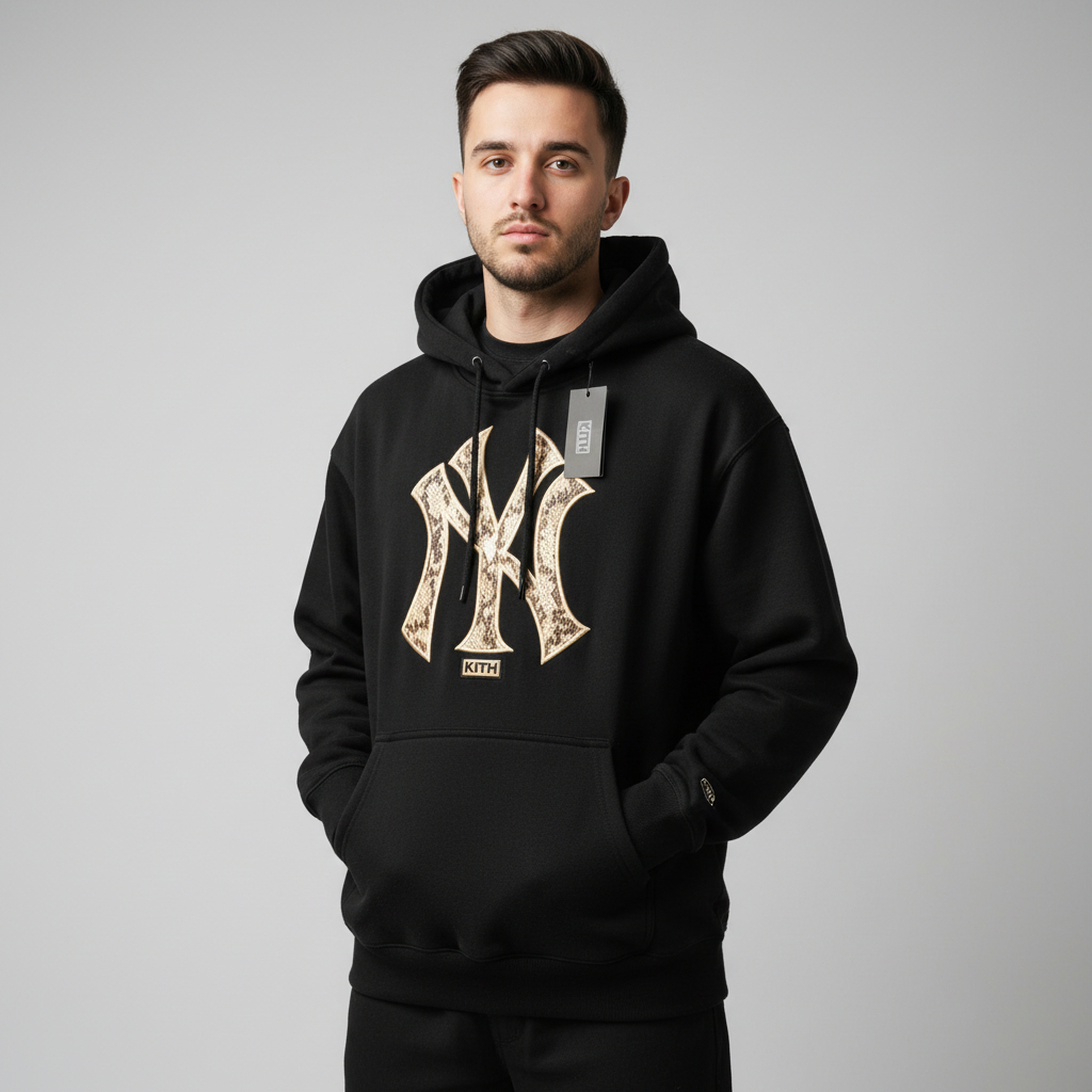Kith Hoodie MLB New York Yankees Black Snakeskin Streetwear ผู้ชายผู้หญิง
