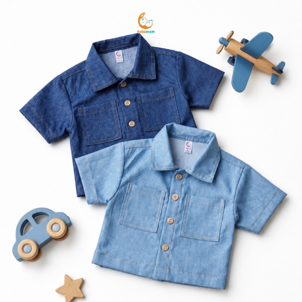 KEMEJA Halomam - Dylan Denim (เสื้อสําหรับเด็กอายุ 6 เดือน - 5 ปี)