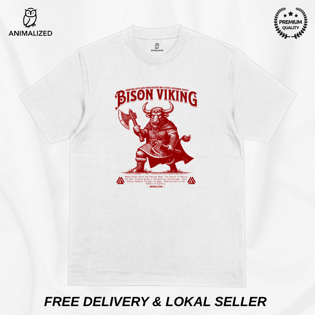 เสื้อยืดผู้ชาย Animalized Bison Viking Thunderous Charge Shirt