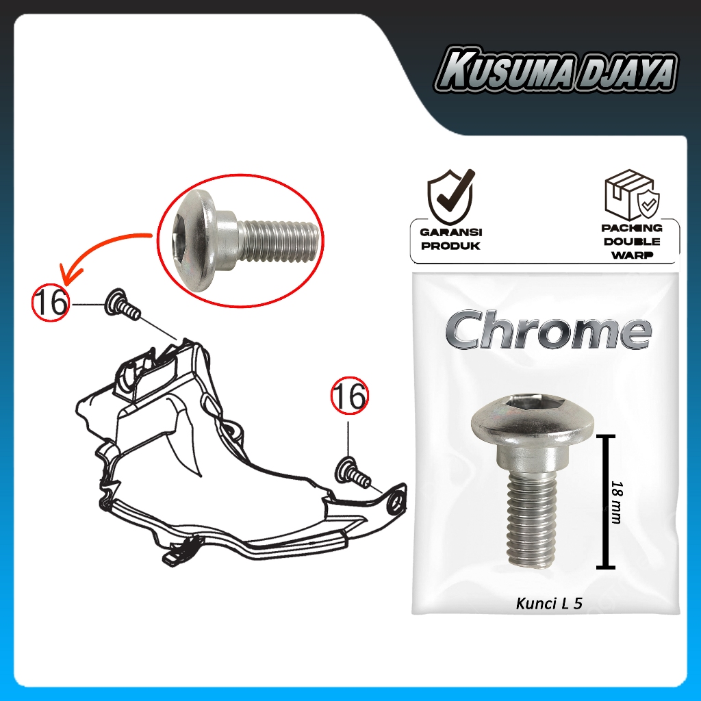 MESIN 6X18 CHROME BOLT FENDER UPPER ฝาครอบเครื่องยนต์ STYL MOUNT UNDER MUD PCX ADV VARIO 160 หน่วย